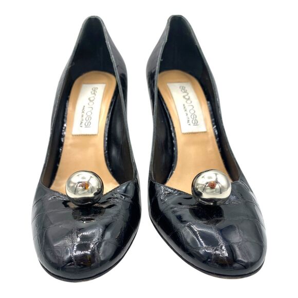 Sergio Rossi Grazie Sergio Sphere Embellished Pumps Black Croc Silver 40 - Picture 4 of 16